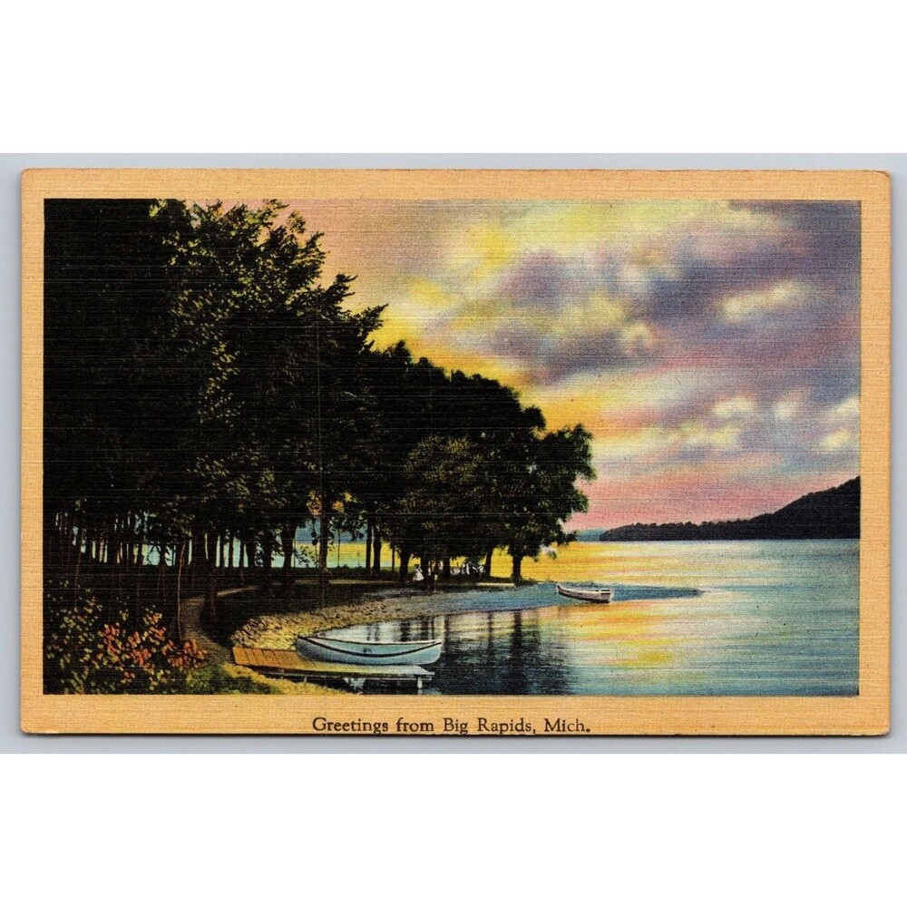 Vintage Big Rapids Michigan Linen Postcard Tichnor Quality Views #63479 Scenic